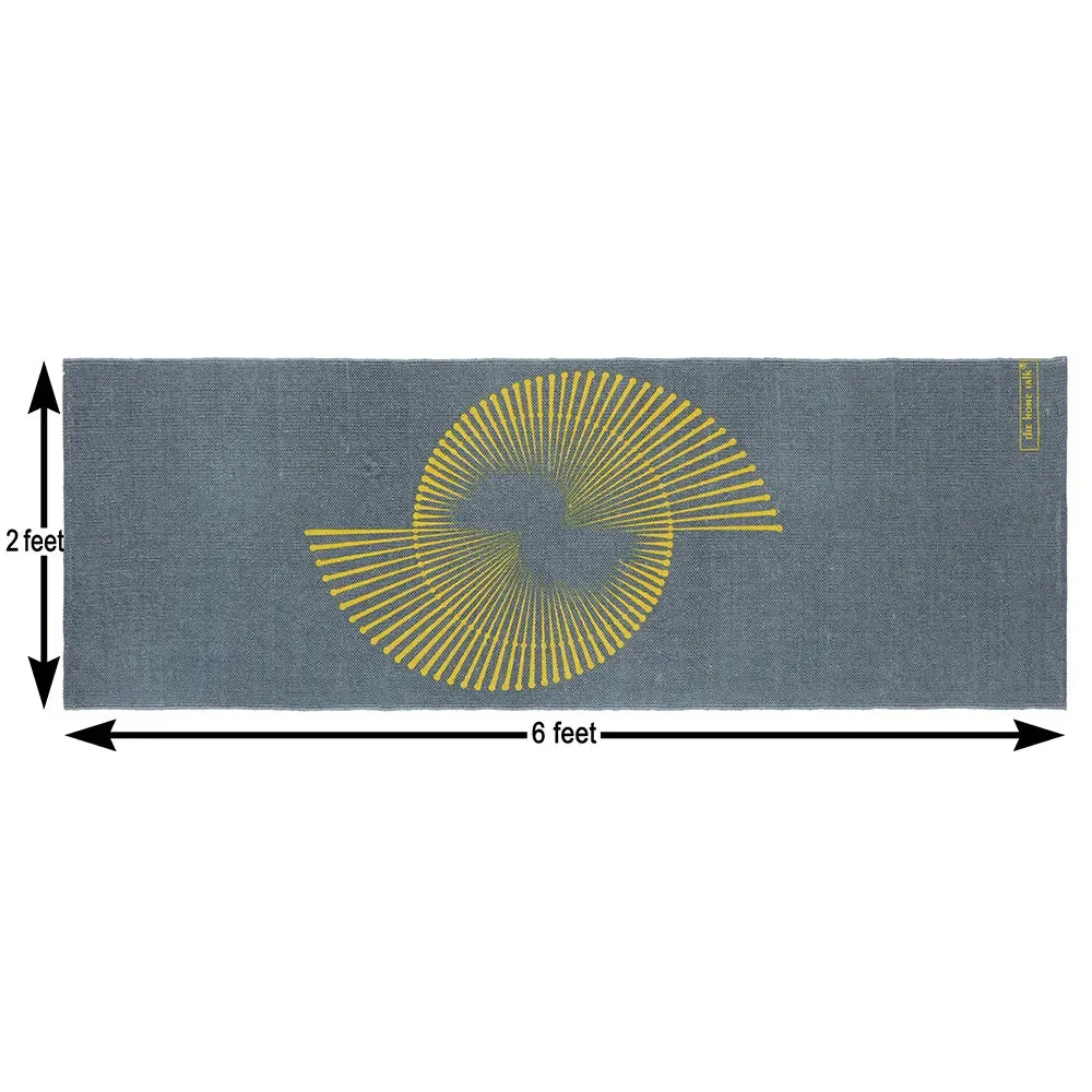 Abstract Spin Design 100% Cotton Non-Slip Grey Designer Workout Mat- 2x6 ft