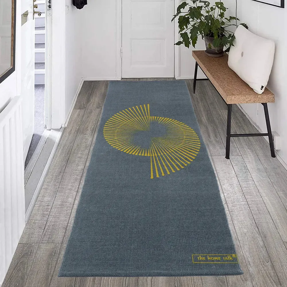 Abstract Spin Design 100% Cotton Non-Slip Grey Designer Workout Mat- 2x6 ft