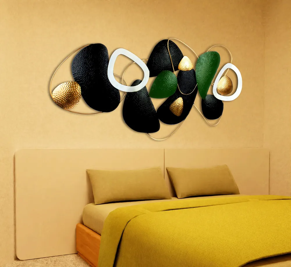 Abstract Stone-inspired Metal Wall Art Piece (Green & Black)