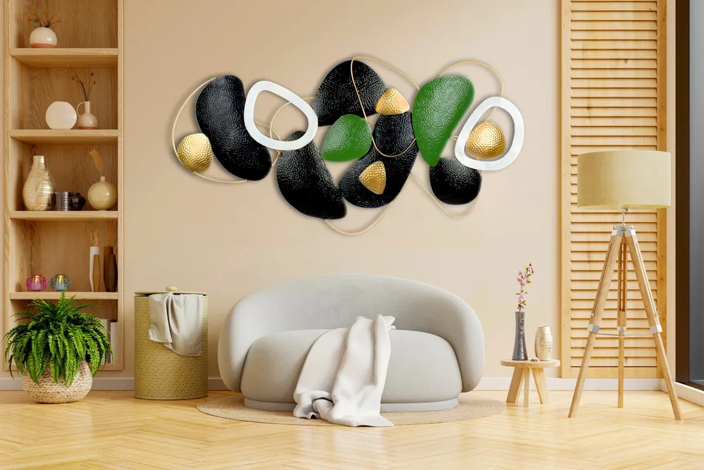 Abstract Stone-inspired Metal Wall Art Piece (Green & Black)