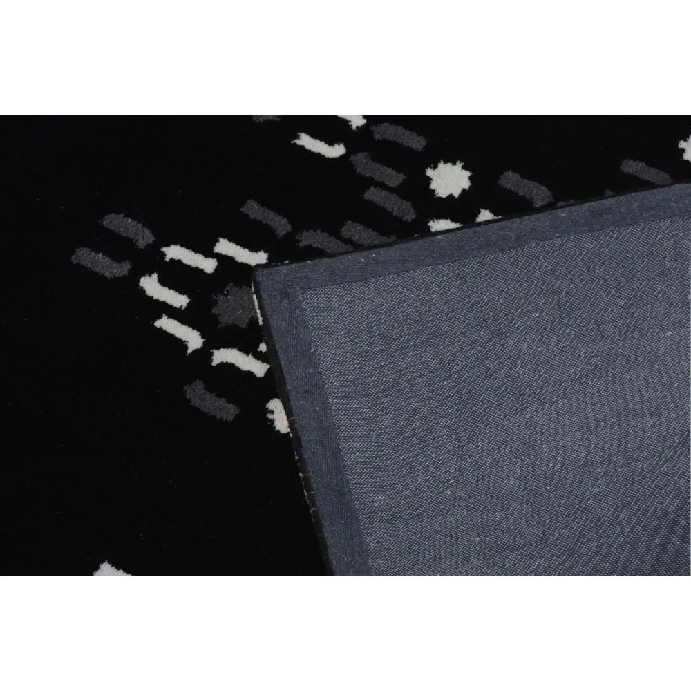 Abstract Urban Designer Black Tufted Area Carpet 2X5ft