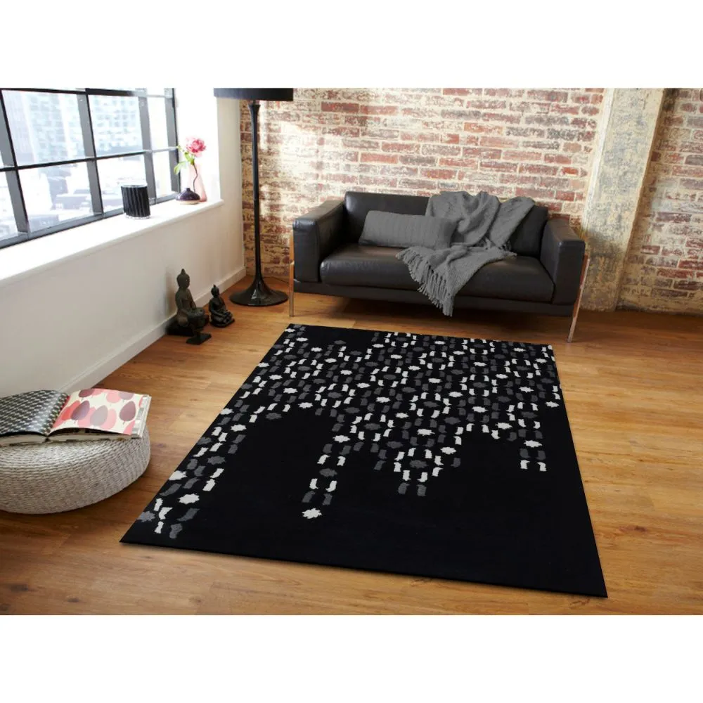 Abstract Urban Designer Black Tufted Area Carpet 2X5ft