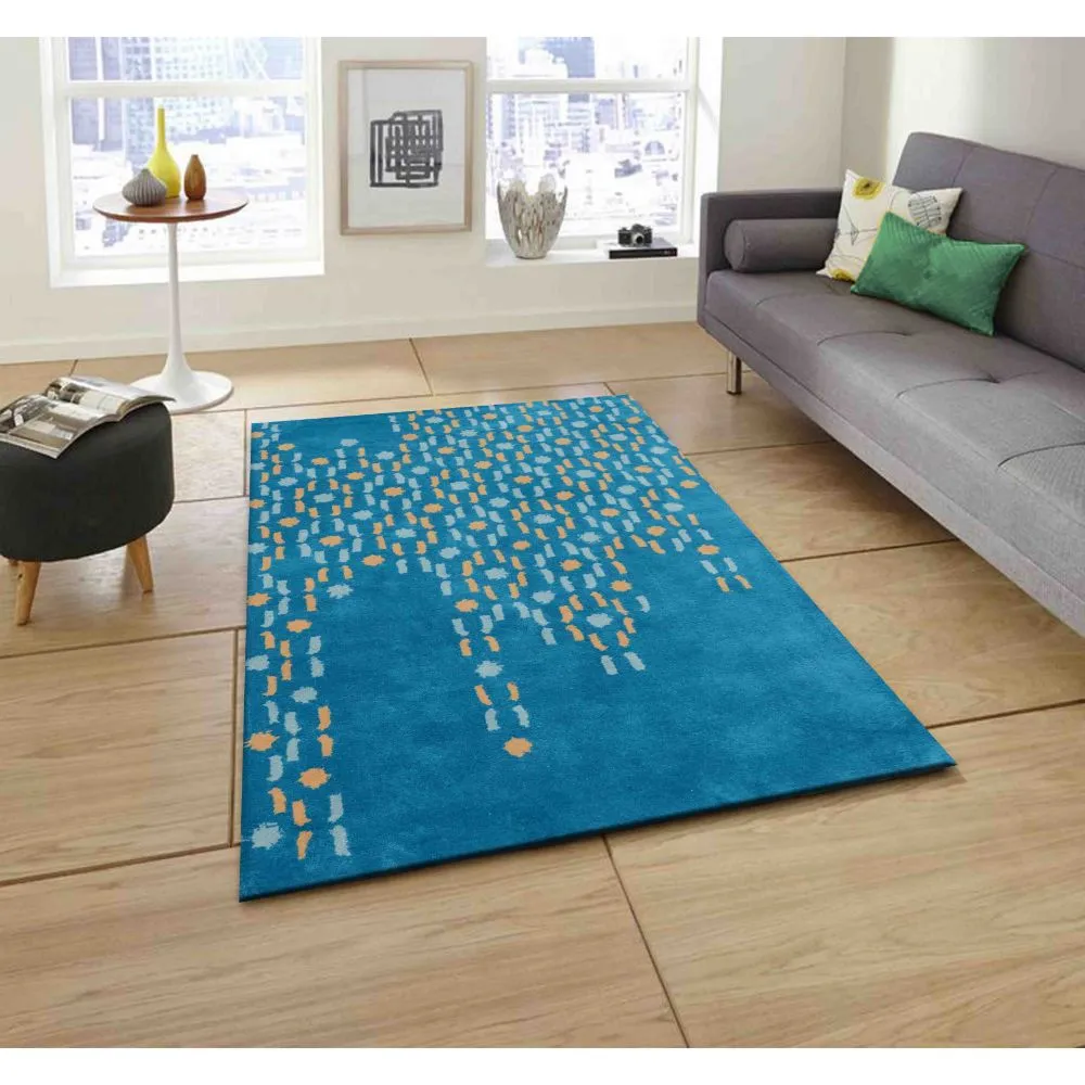 Abstract Urban Designer Blue Tufted Area Carpet 2X5ft