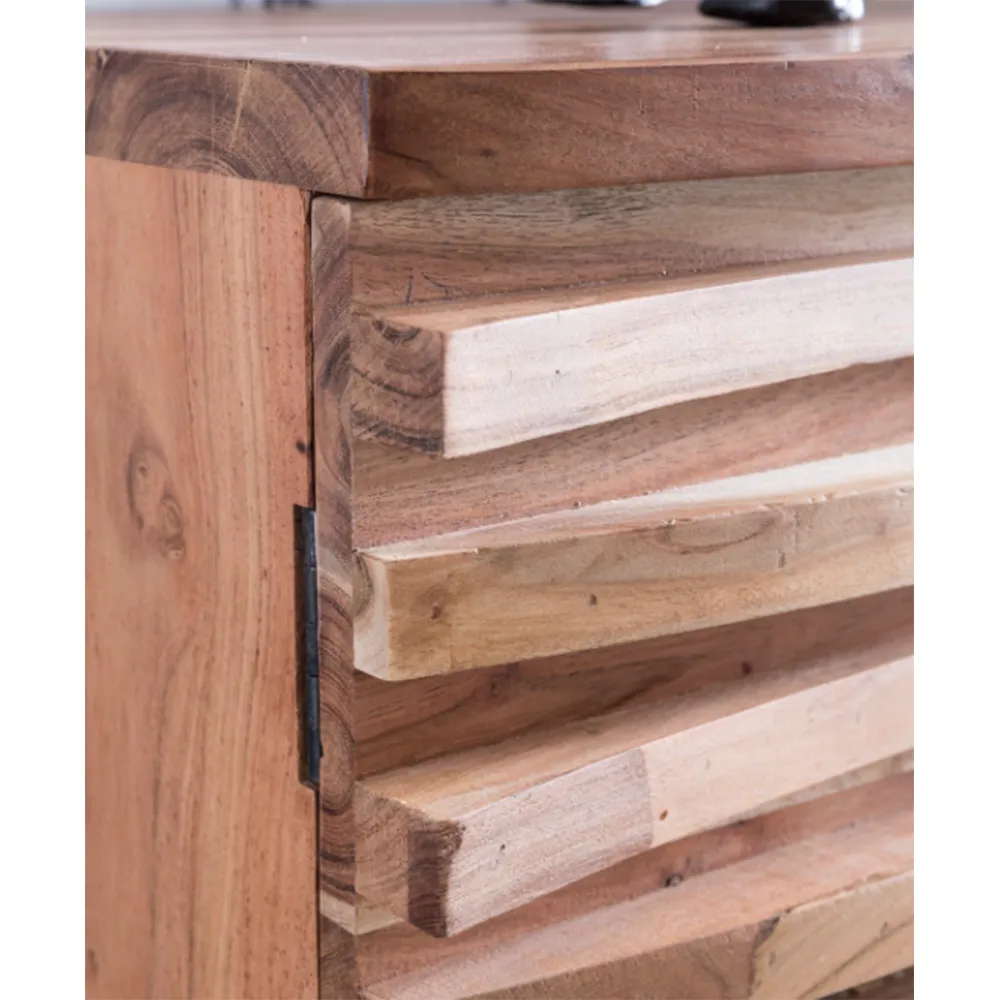 Acacia Wood Horizontal Patterned Side Board / Cabinet