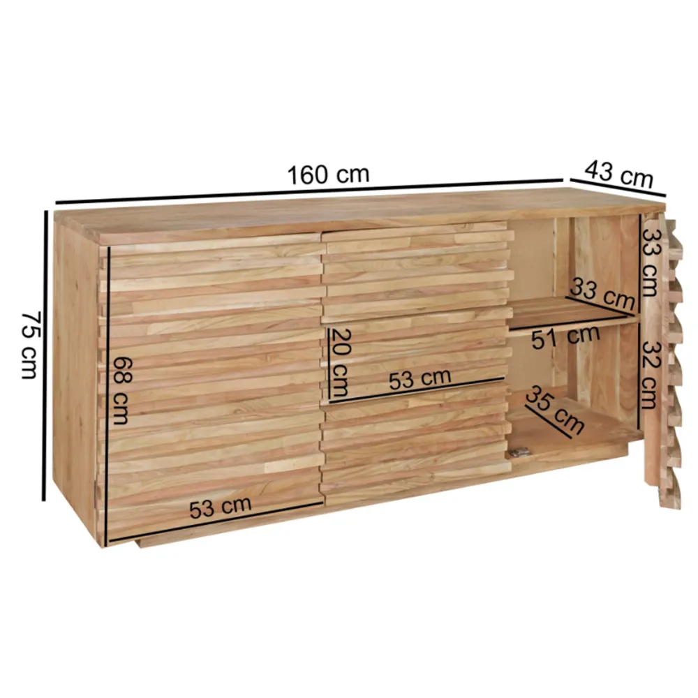Acacia Wood Horizontal Patterned Side Board / Cabinet