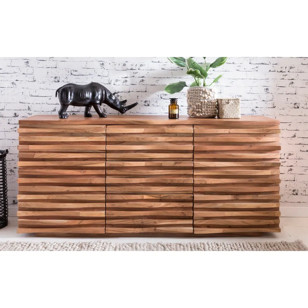 Acacia Wood Horizontal Patterned Side Board / Cabinet