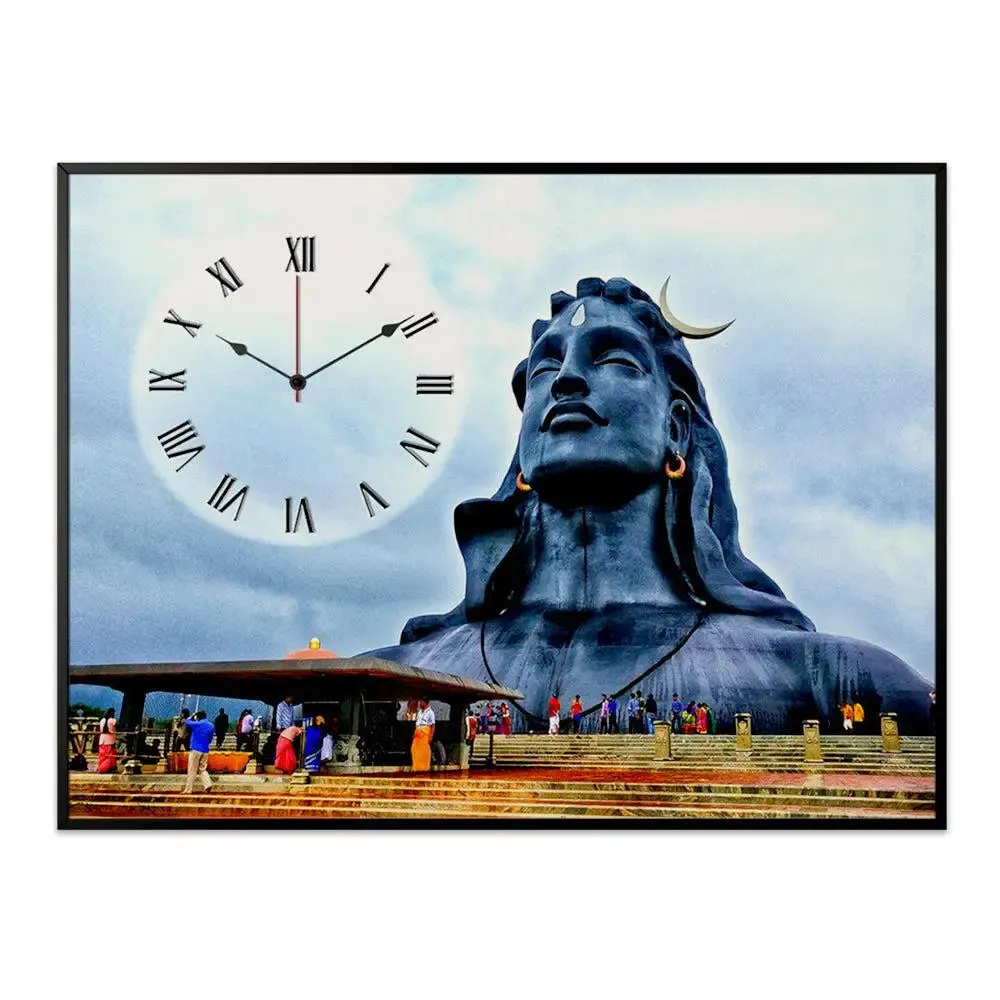 Adiyogi Lord Shiva Canvas Printed Decorative Wall Clock With Floating Frame
