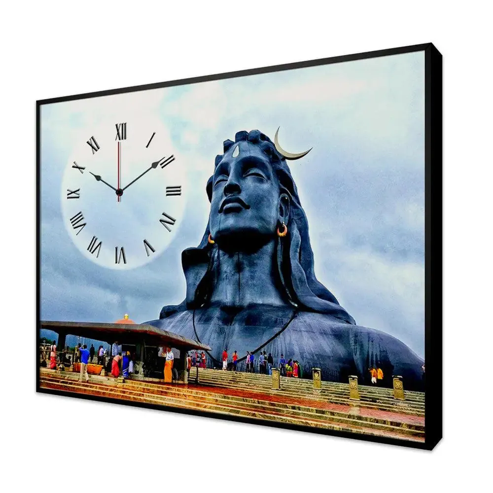 Adiyogi Lord Shiva Canvas Printed Decorative Wall Clock With Floating Frame