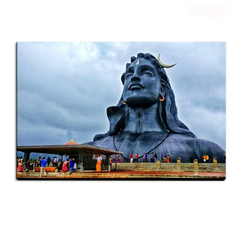 Adiyogi Lord Shiva landscape Painting /   Canvas Printed Painting Stretched on Wood Bars 61 x 41cm