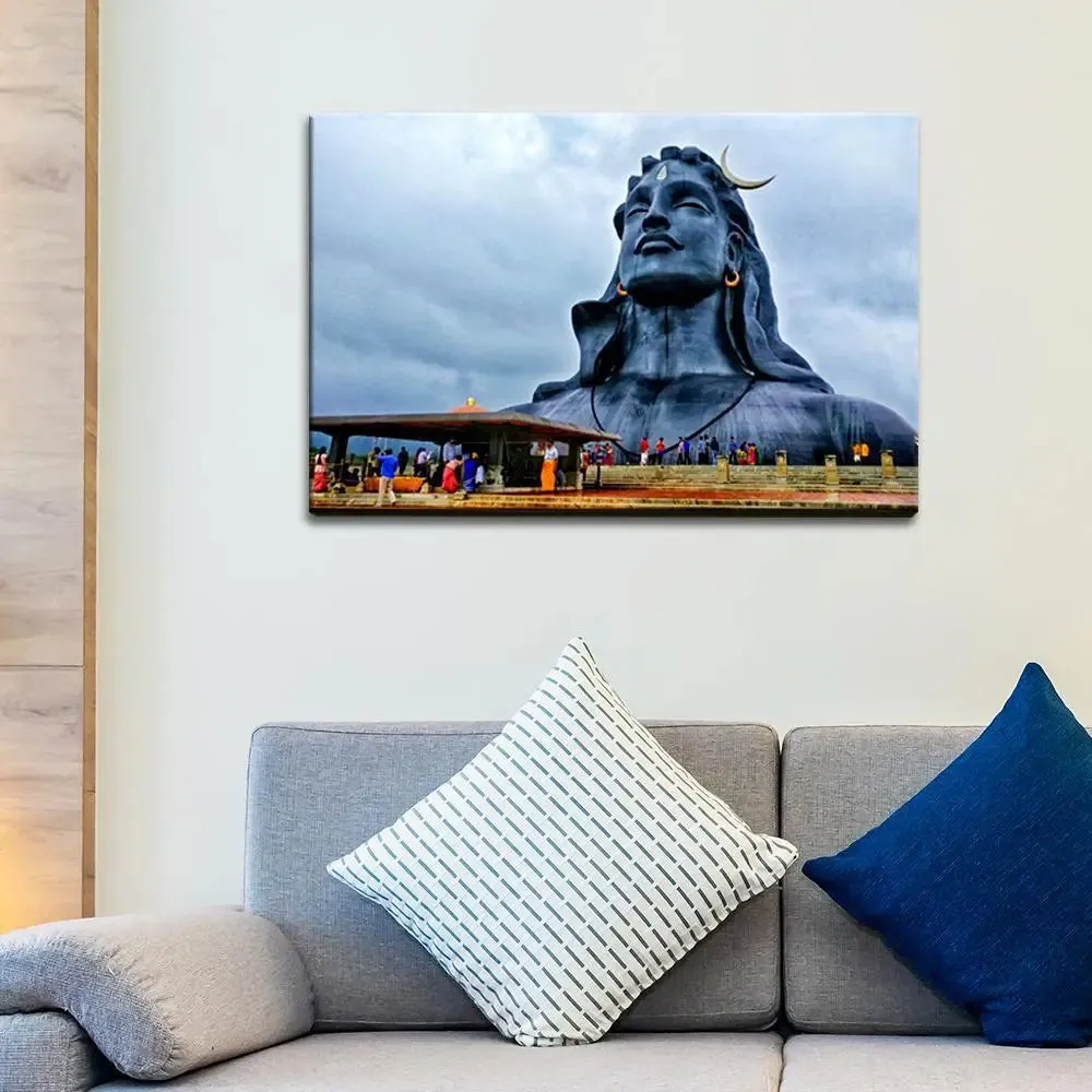 Adiyogi Lord Shiva landscape Painting /   Canvas Printed Painting Stretched on Wood Bars 61 x 41cm