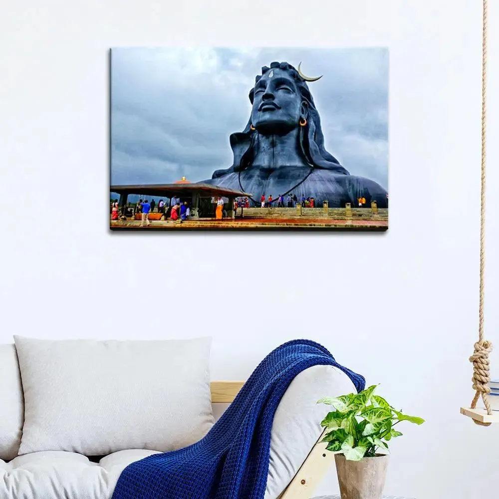 Adiyogi Lord Shiva landscape Painting /   Canvas Printed Painting Stretched on Wood Bars 61 x 41cm