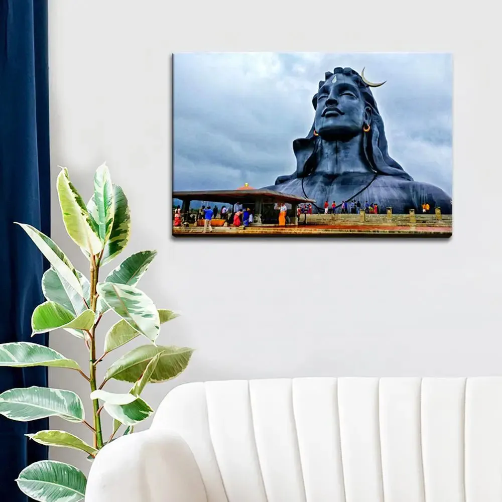 Adiyogi Lord Shiva landscape Painting /   Canvas Printed Painting Stretched on Wood Bars 61 x 41cm