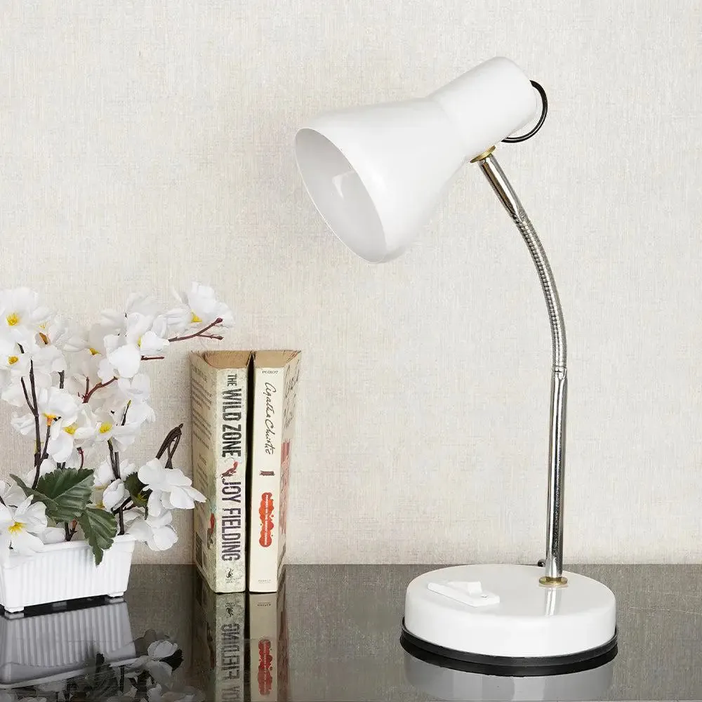 Adjustable White Mini Study Lamp with Sturdy Round Base