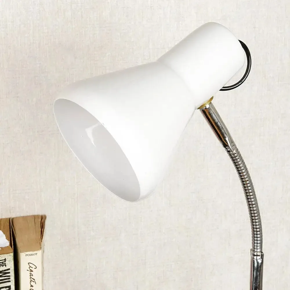 Adjustable White Mini Study Lamp with Sturdy Round Base