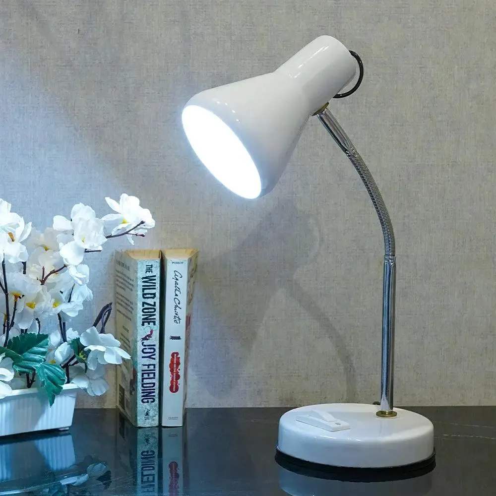 Adjustable White Mini Study Lamp with Sturdy Round Base