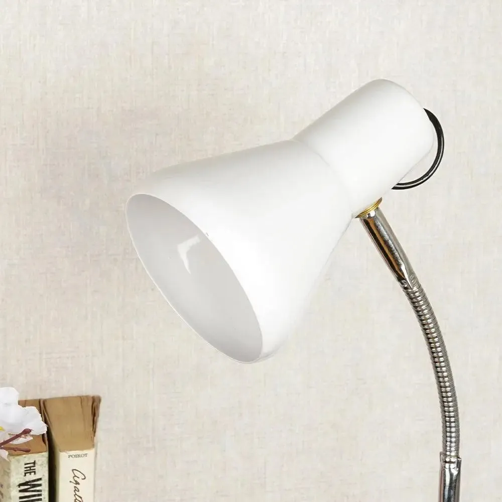 Adjustable White Mini Study Lamp with Sturdy Round Base