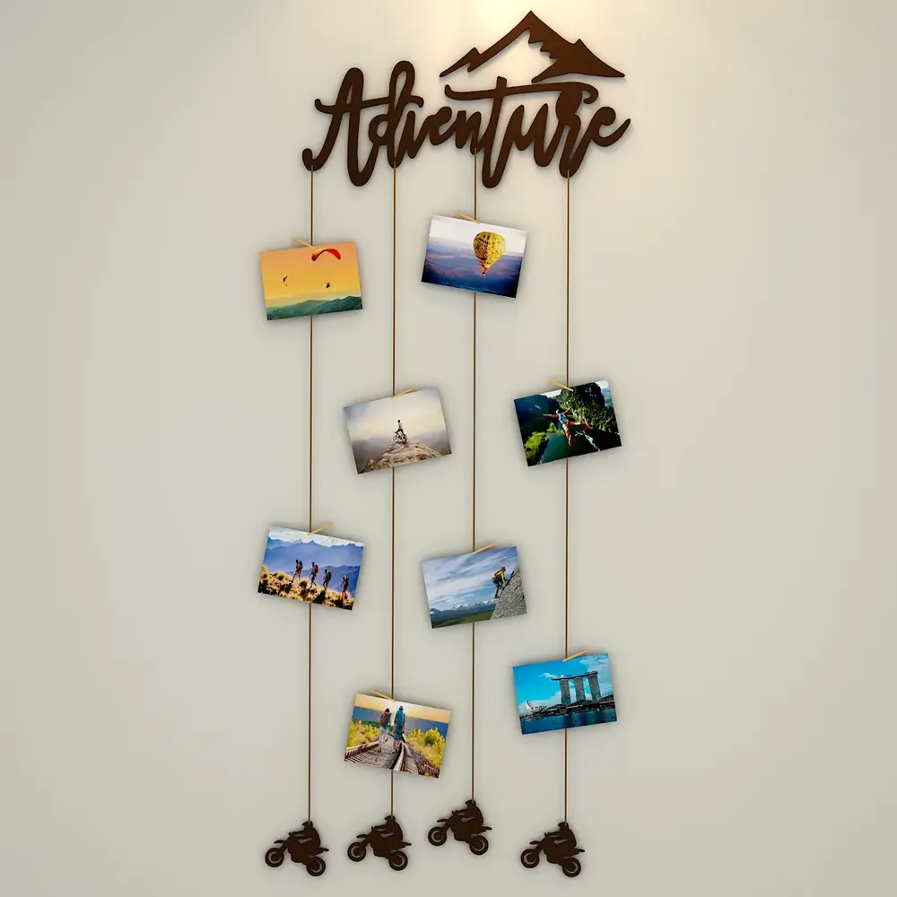 Adventure' Wood Photo Frame With Clips
