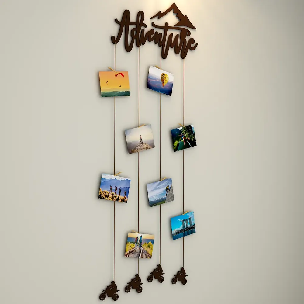 Adventure' Wood Photo Frame With Clips
