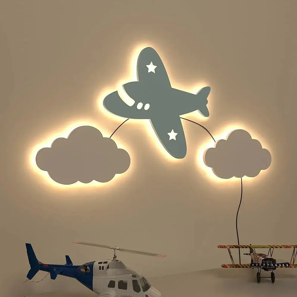 Aeroplane Kids Backlit Wooden Wall Décor