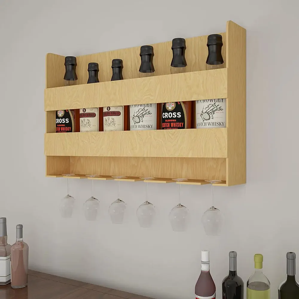 Aesthetic Backlit Wall Mounted Bar Shelf  in Light Oak Finish