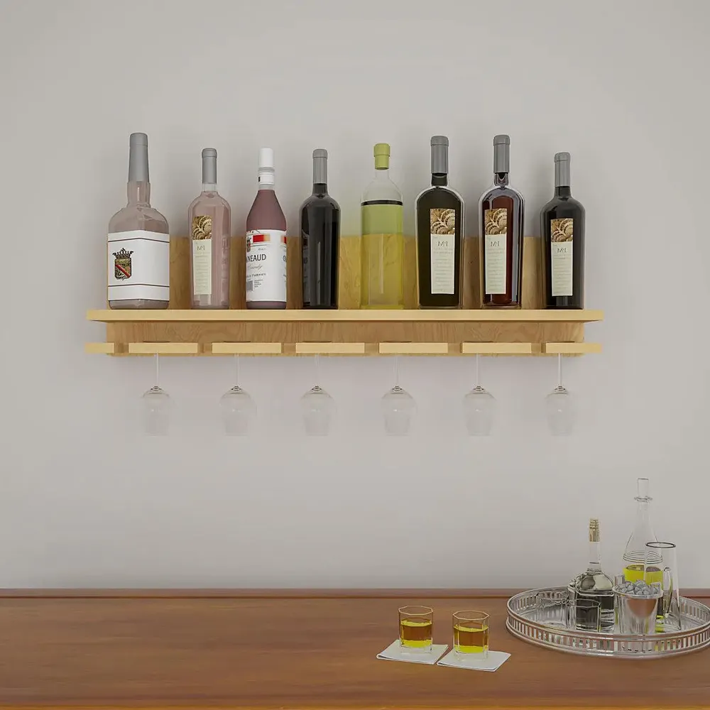 Aesthetic Backlit Wooden Bar Wall Shelf / Mini Bar Cabinet (Light Oak FInish)