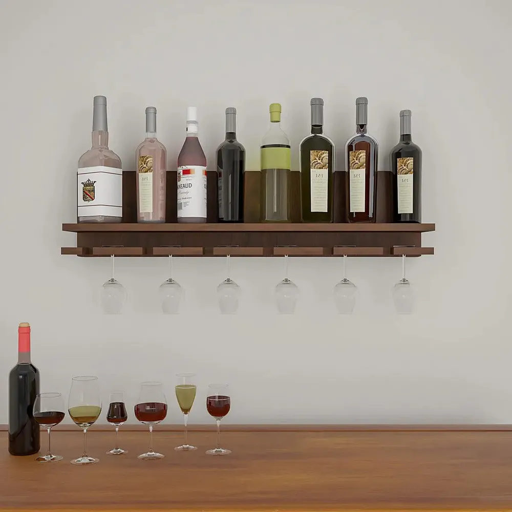 Aesthetic Backlit Wooden Bar Wall Shelf / Mini Bar Cabinet (Walnut Finish)