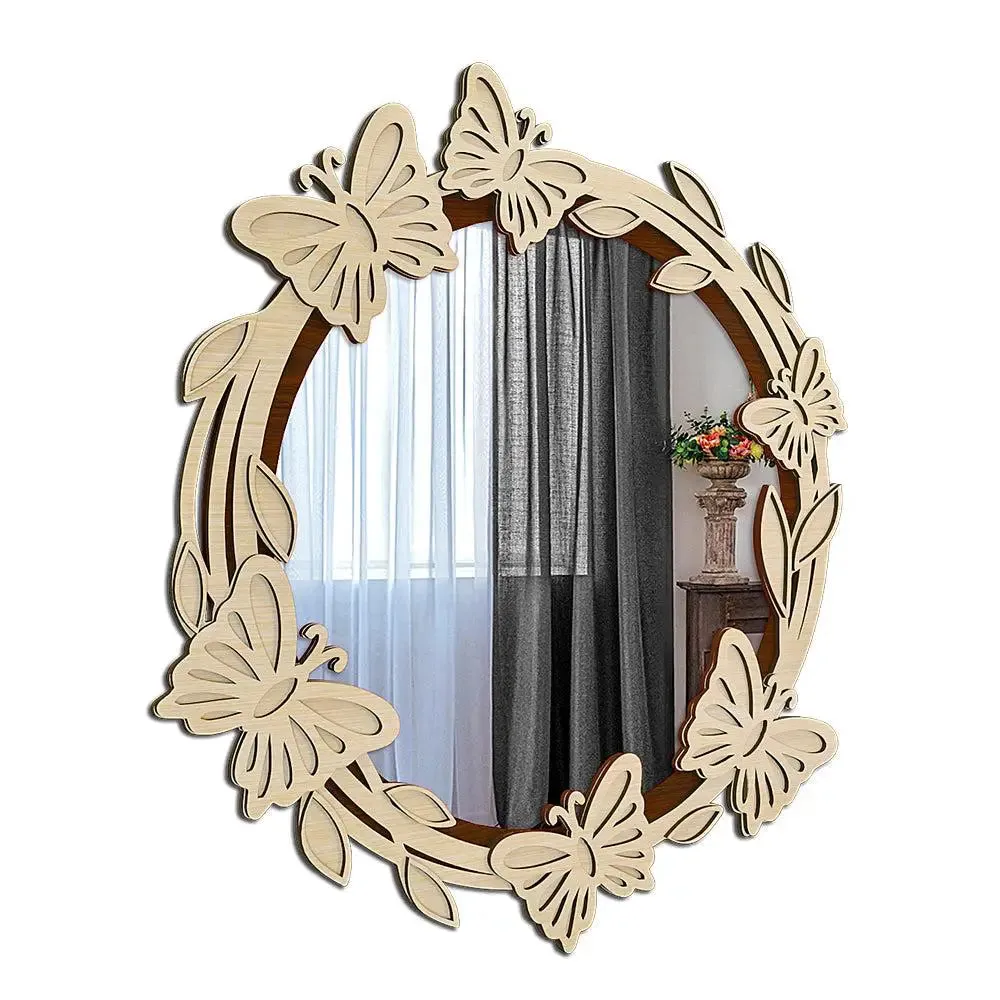 Aesthetic Bedroom Mirror / Decorative Mirror with Wooden Leaf-cut Design