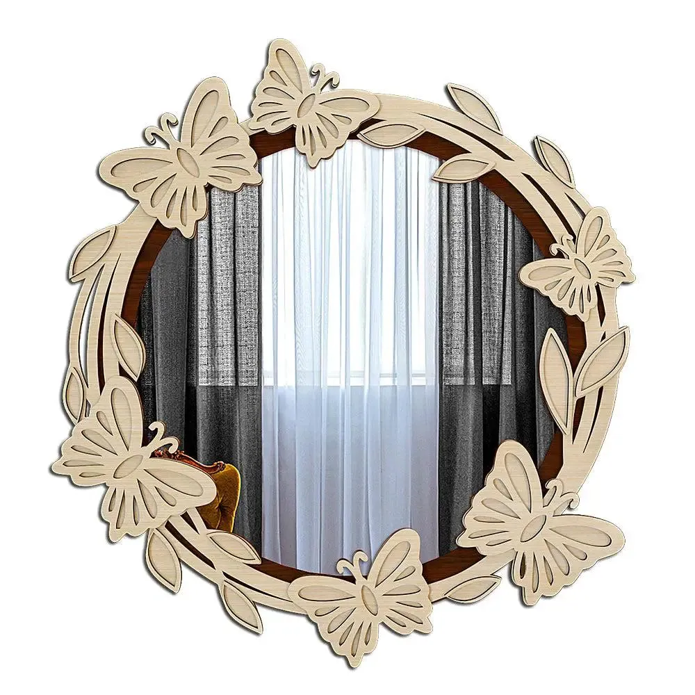 Aesthetic Bedroom Mirror / Decorative Mirror with Wooden Leaf-cut Design