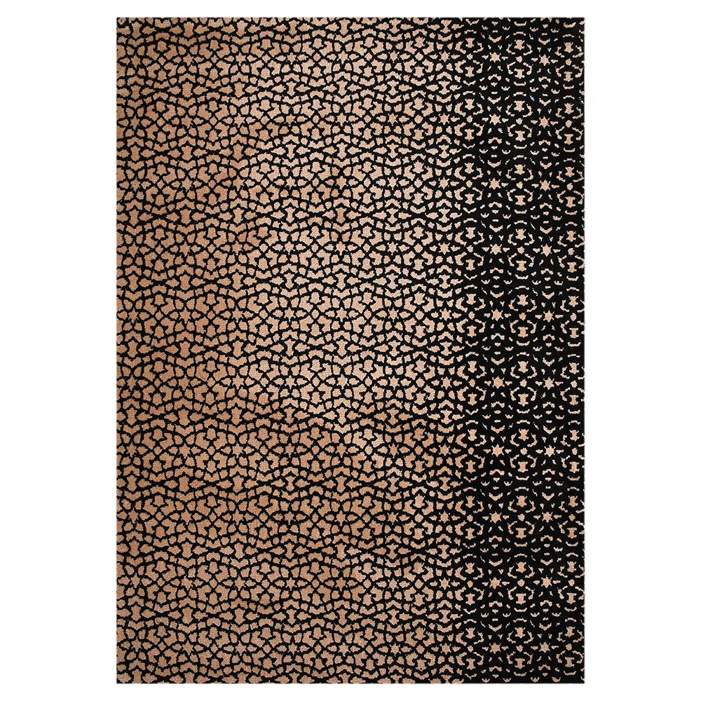 Aesthetic Black and Beige Abstract Print Polyester Carpet 2X5