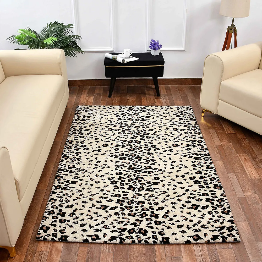 Aesthetic Black and Cream Abstract Print Hand Tufted Polyester Carpet 2X5