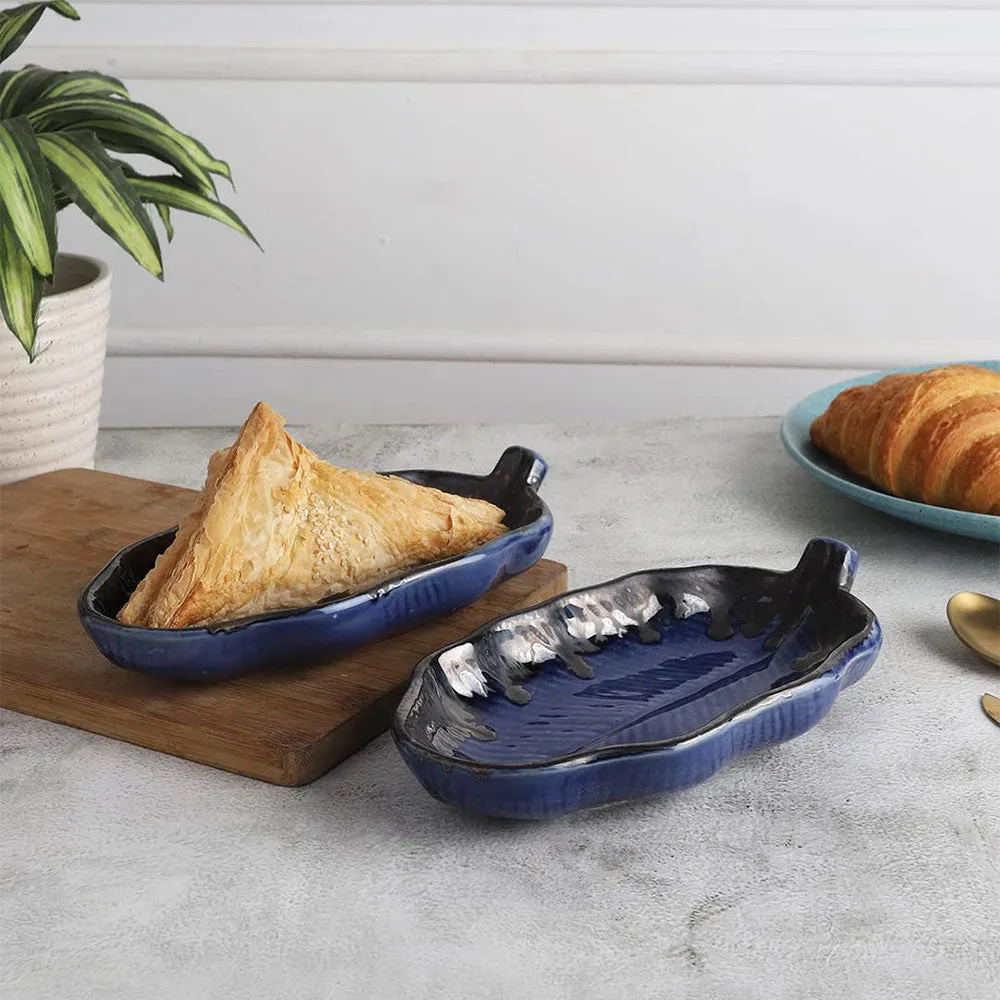 Aesthetic Blue Ceramic Snacks Platter Set Of 2