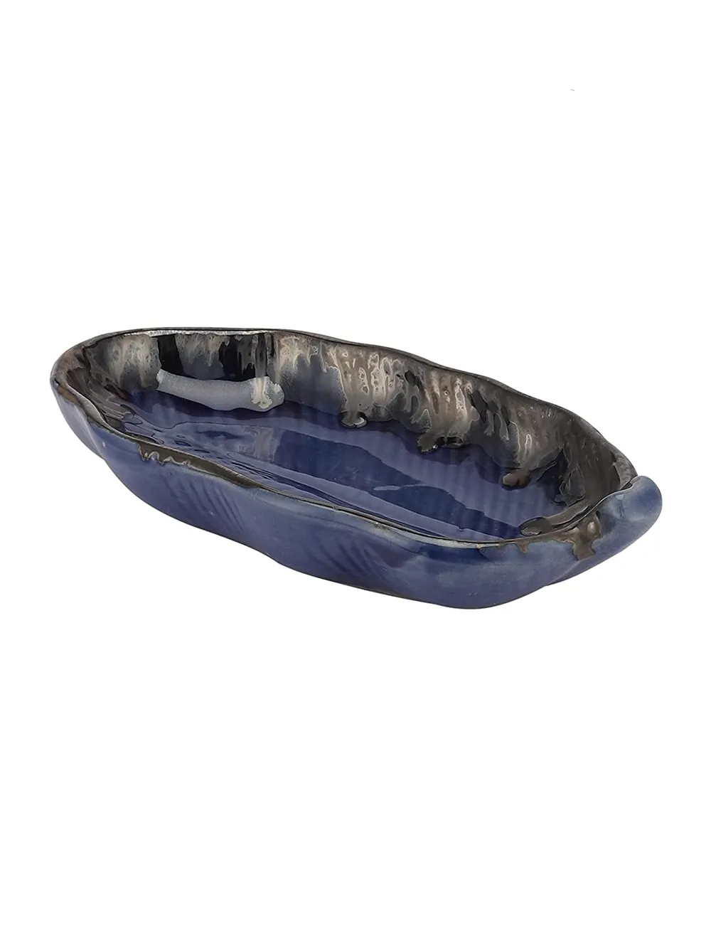 Aesthetic Blue Ceramic Snacks Platter Set Of 2