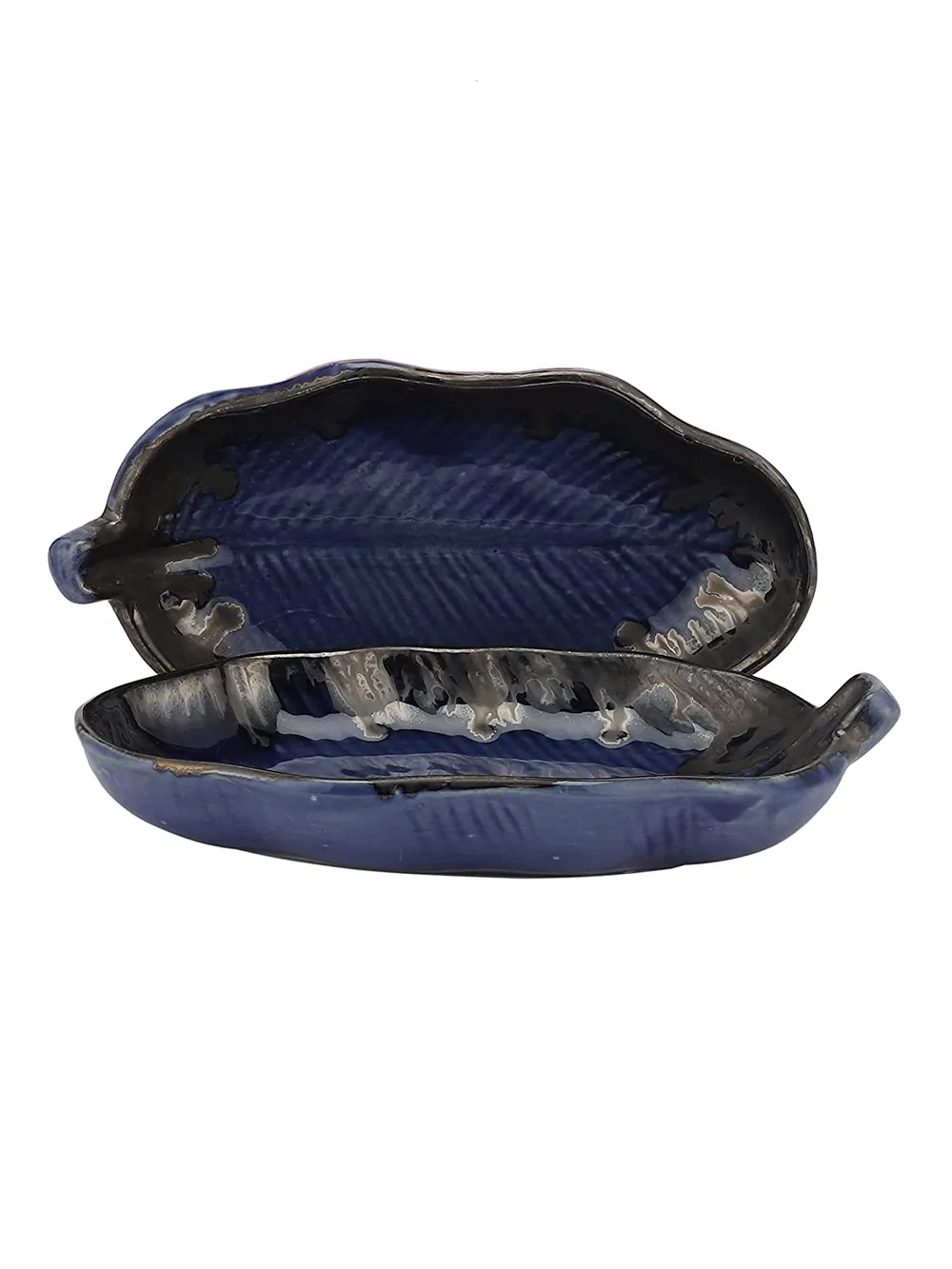 Aesthetic Blue Ceramic Snacks Platter Set Of 2
