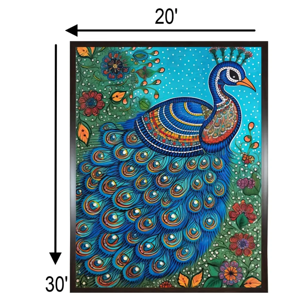 Aesthetic Blue & Green Painted Peacock Wooden Wall Art