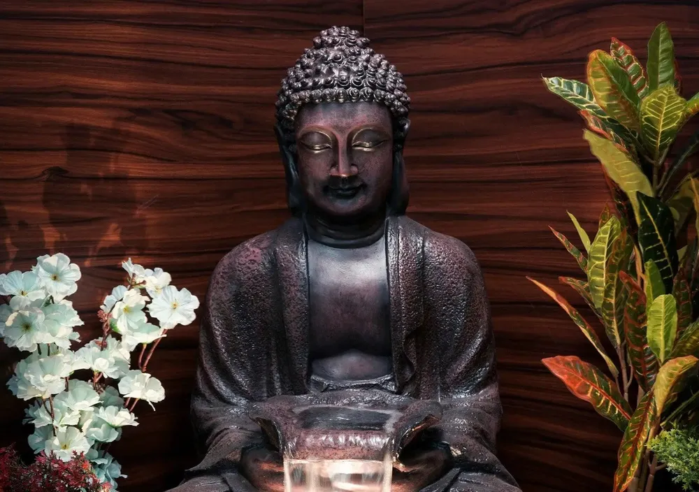 Aesthetic Brown Lotus Buddha Water Fountain for Home