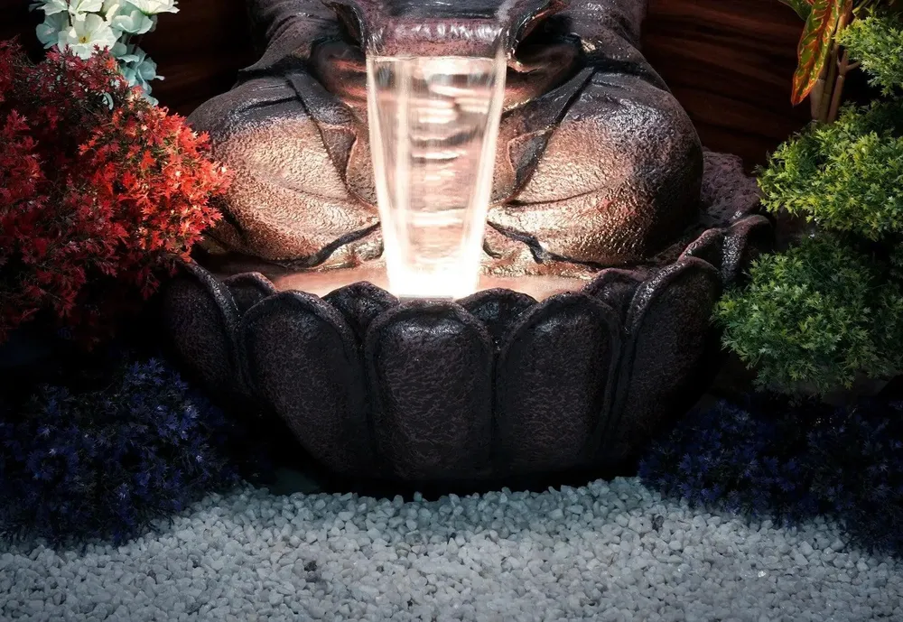 Aesthetic Brown Lotus Buddha Water Fountain for Home