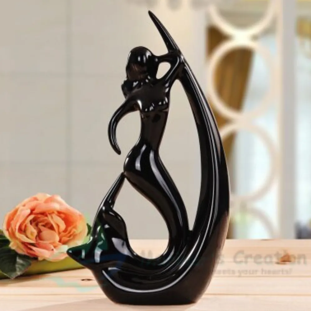 Aesthetic Ceramic Dancing Mermaid Table Accent Black
