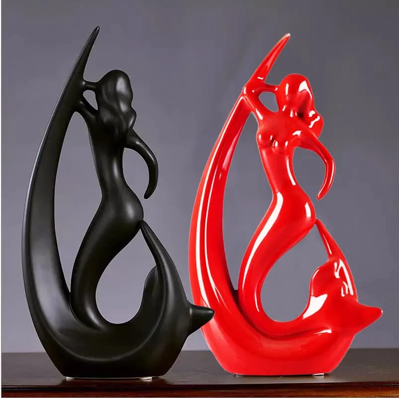 Aesthetic Ceramic Mermaid Table Accents (Pack of 2, Black & Red)