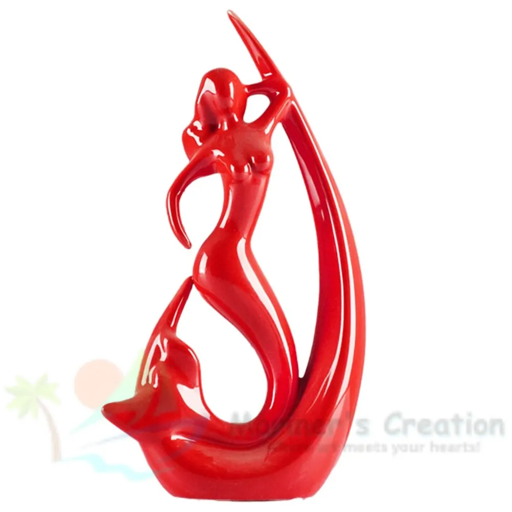 Aesthetic Ceramic Mermaid Table Accents (Pack of 2, Black & Red)