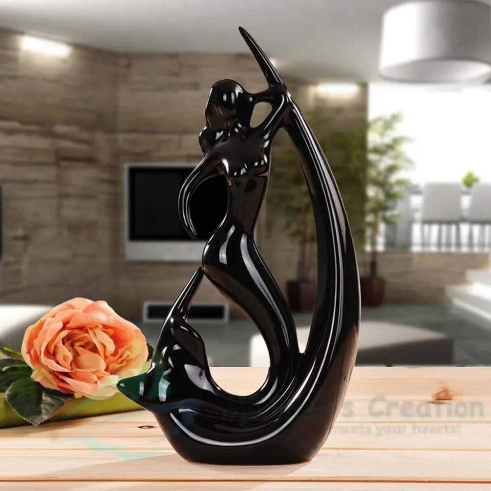 Aesthetic Ceramic Mermaid Table Accents (Pack of 2, Black & Red)