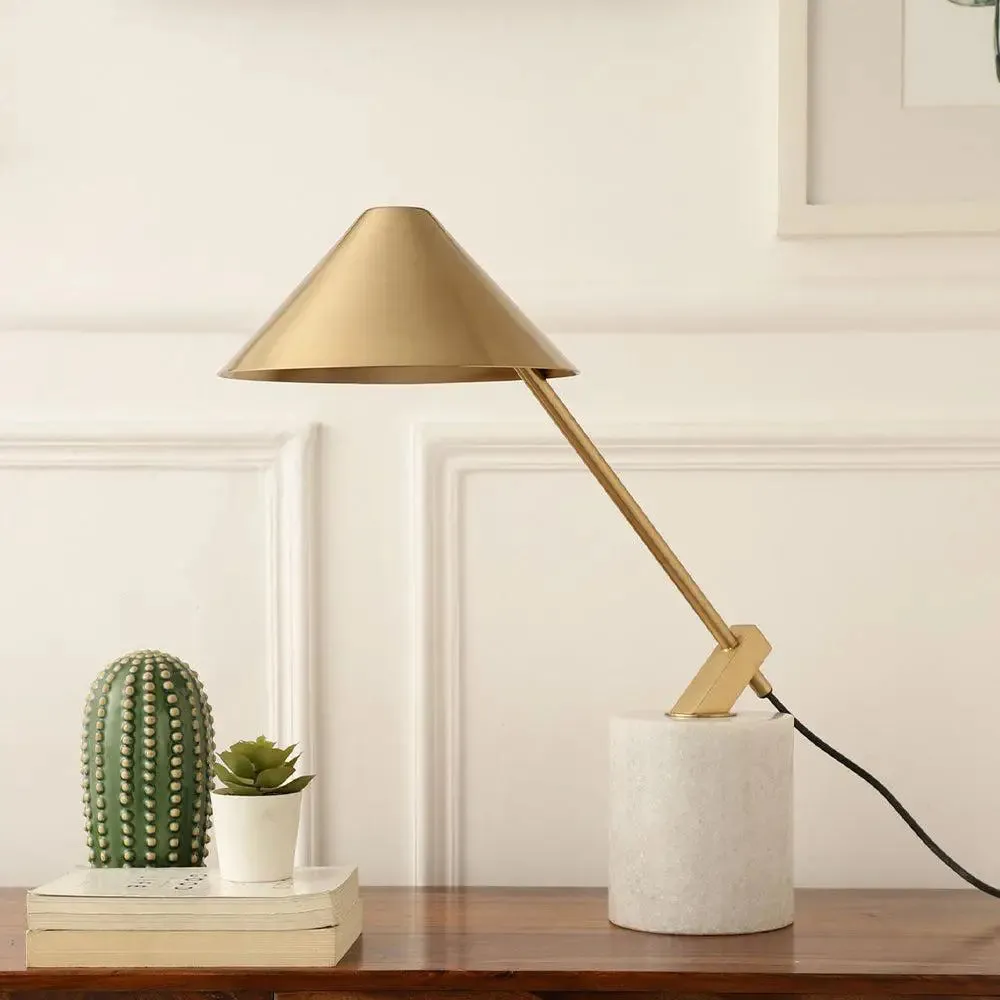 Aesthetic Conical Shade Lamp with White Marble Base