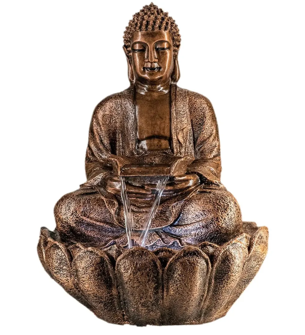 Aesthetic Copper Lotus Buddha Water Fountain for Home
