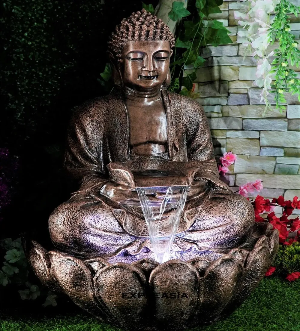 Aesthetic Copper Lotus Buddha Water Fountain for Home
