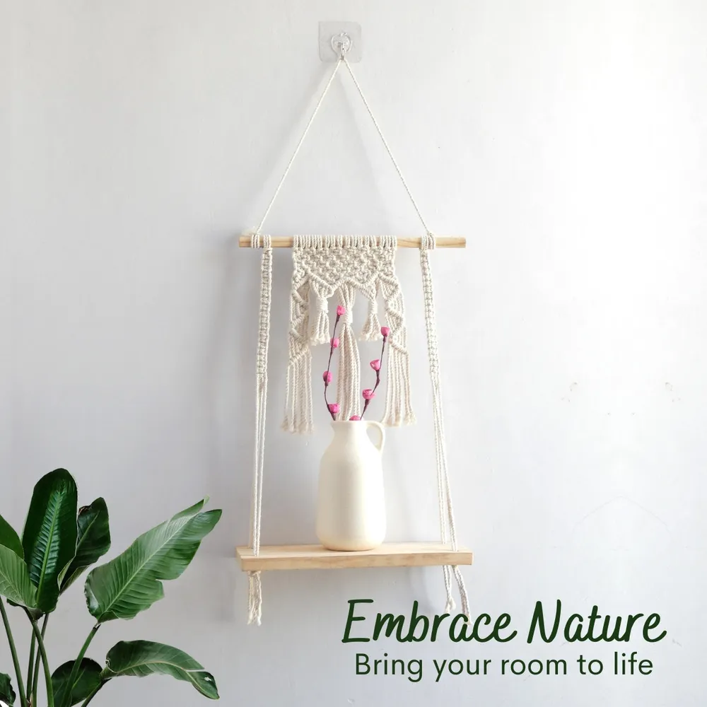 Aesthetic Durable Twisted Macrame Wall Hanging Shelf