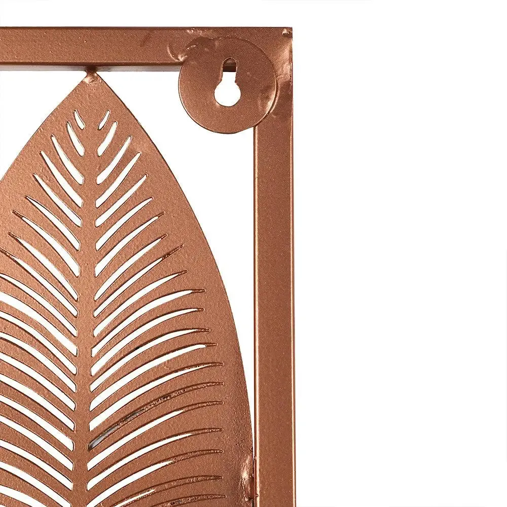 Aesthetic Etched Copper & Green Leaves Metal Wall Art Decor Set of 2