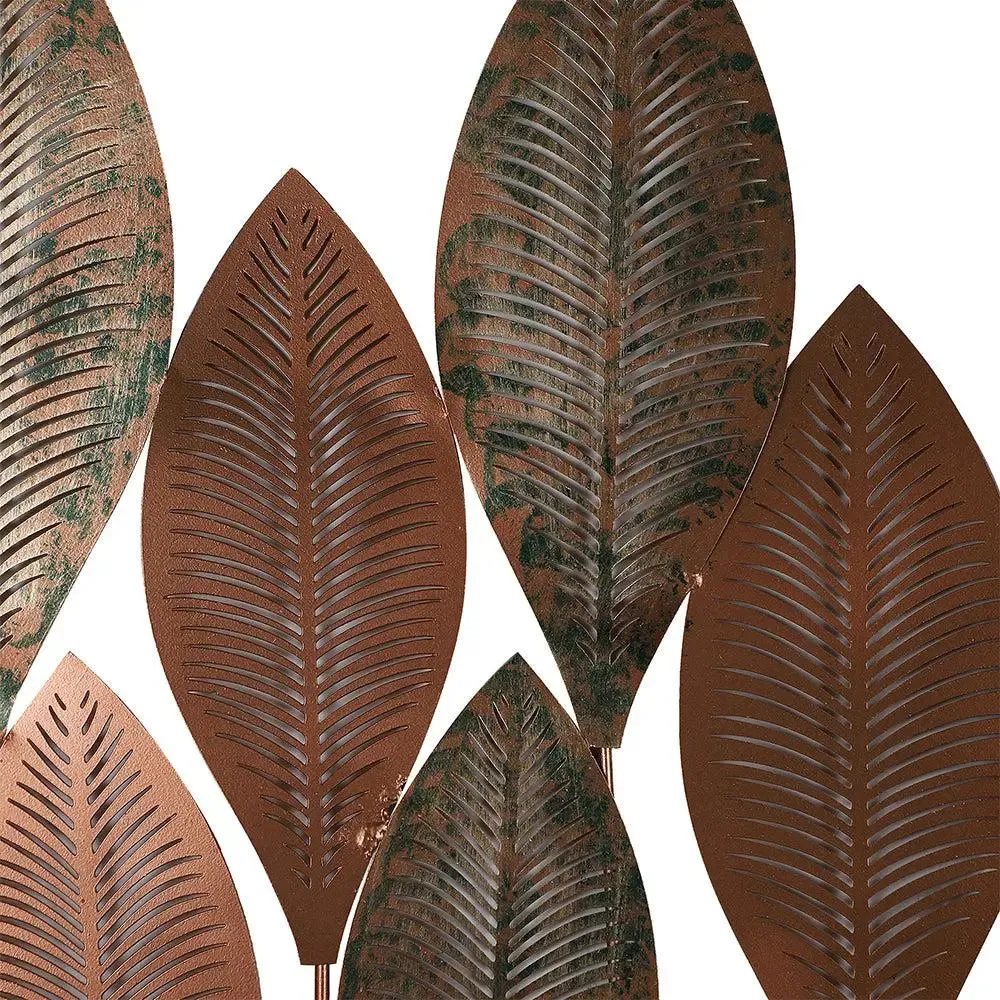 Aesthetic Etched Copper & Green Leaves Metal Wall Art Decor Set of 2