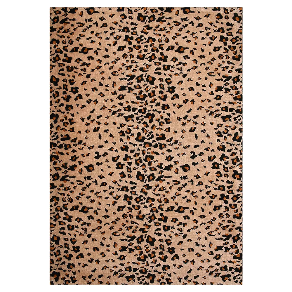 Aesthetic Gold and Beige Abstract Print Hand Tufted Polyester Carpet 2X5