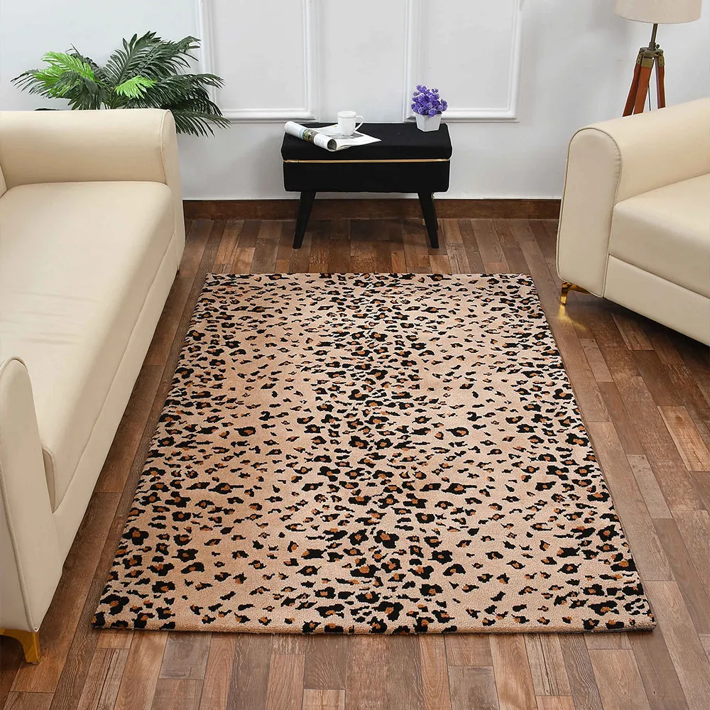 Aesthetic Gold and Beige Abstract Print Hand Tufted Polyester Carpet 2X5