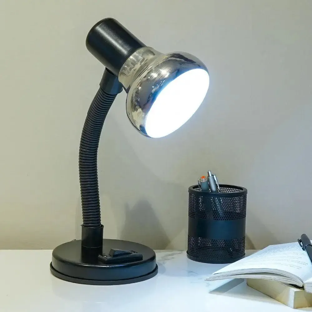 Aesthetic Half-Chrome Mini Study Lamp with Sturdy Round Base & Adjustable Neck