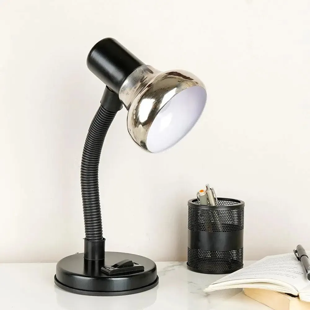 Aesthetic Half-Chrome Mini Study Lamp with Sturdy Round Base & Adjustable Neck